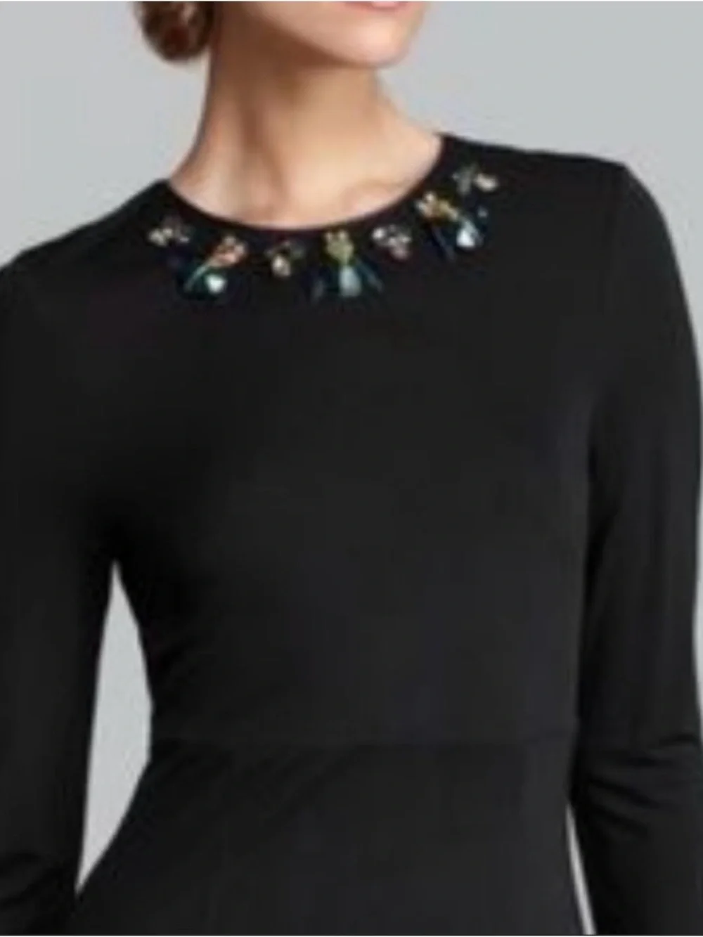 Tory Burch Deena Midi Dress Black Jewel accents Long Sleeve Stretchy Size S NWT